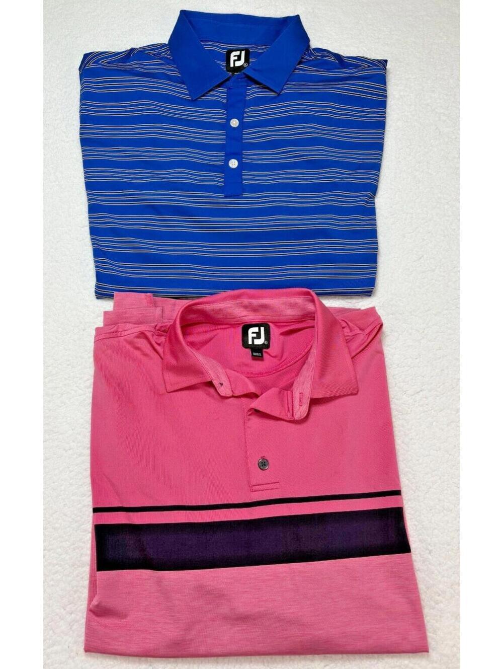 Footjoy Performance Golf Polo Lot of 2 Pink  & Blue w/ Stripes Men's Size XL